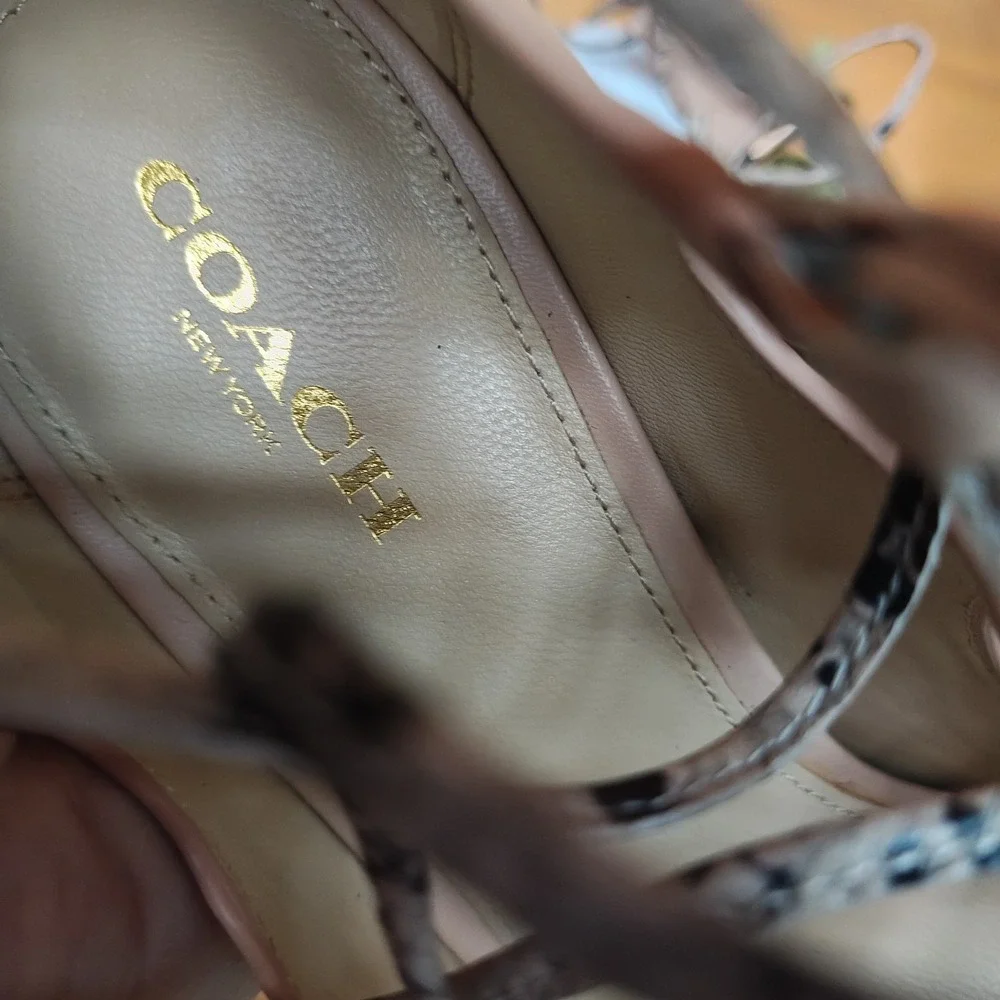 COACH Kira SFT Shine Leather Calf Snake Caged Heel Sandals Q8125 Stilettos Sz 7